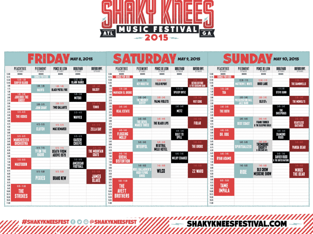 Shaky Knees 2015 Schedule – 107.9 The Beat